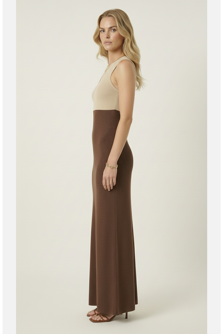 Sleeveless Knit Two Tone Maxi Dress, Alternate, color, Oatmeal / Chocolate