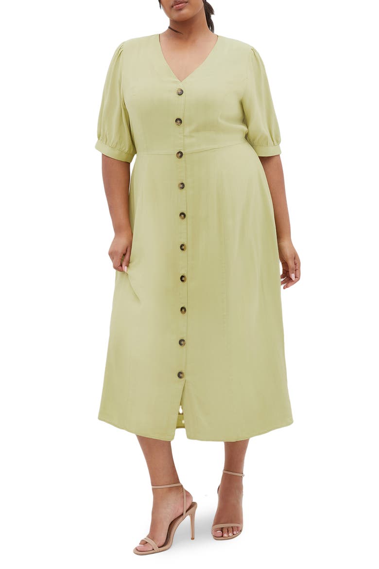 Charli Button-Up Midi Dress, Main, color, LIGHT KHAKI