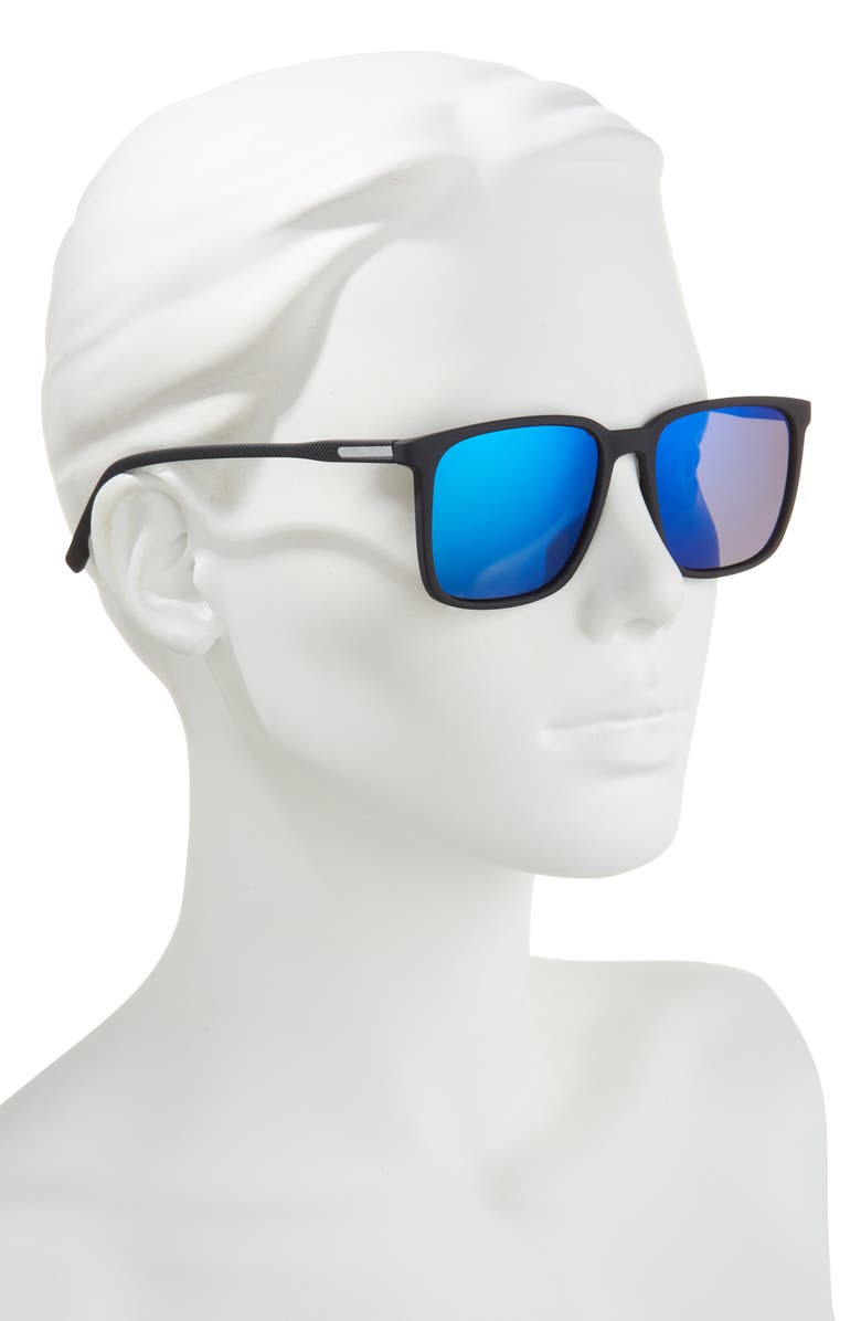 Hurley 55mm Polarized Square Sunglasses, Alternate, color, Rubberized Black