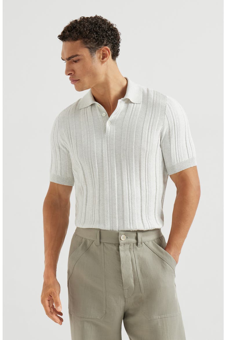 Jacquard knit polo shirt, Alternate, color, Fog