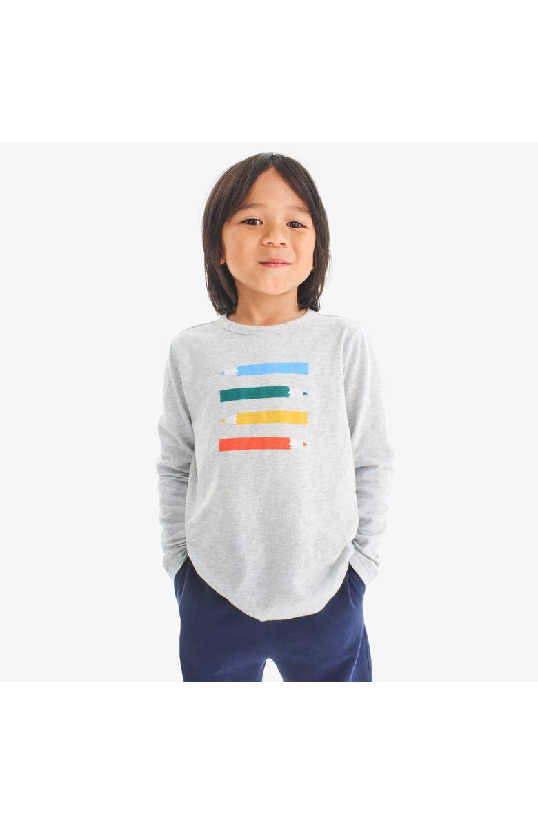 Primary Kids Long Sleeve Colored Pencils Tee, Alternate, color, Heather Silver