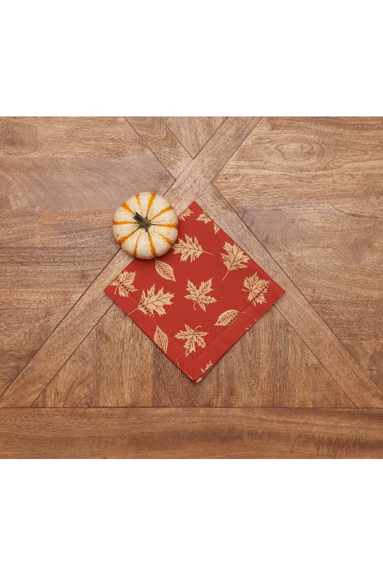 Lux Autumnal Fall Leaf Hemstitch Set of 6 Cloth Napkins, Alternate, color, Orange