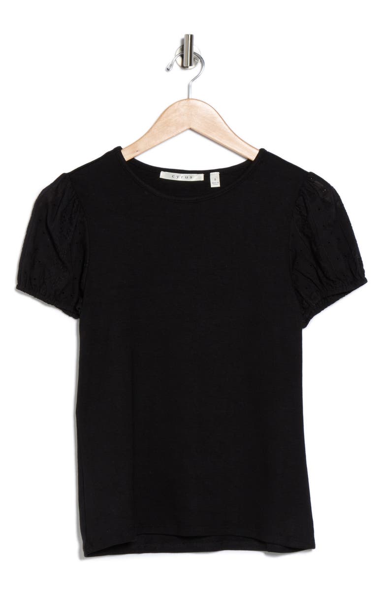 CYRUS Eyelet Sleeve T-Shirt, Alternate, color, Black