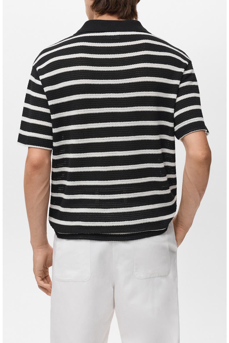 Textured Stripe Johnny Collar Polo, Alternate, color, BLACK