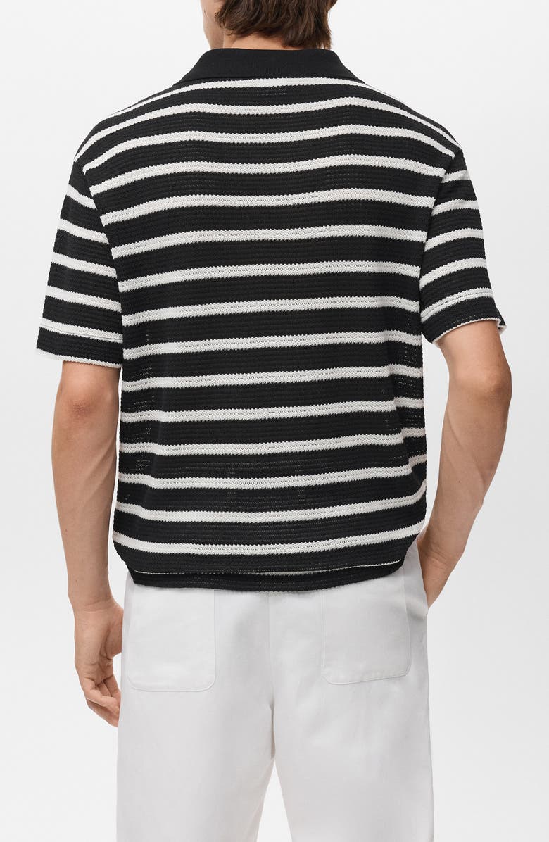 MANGO Textured Stripe Johnny Collar Polo, Alternate, color, Black