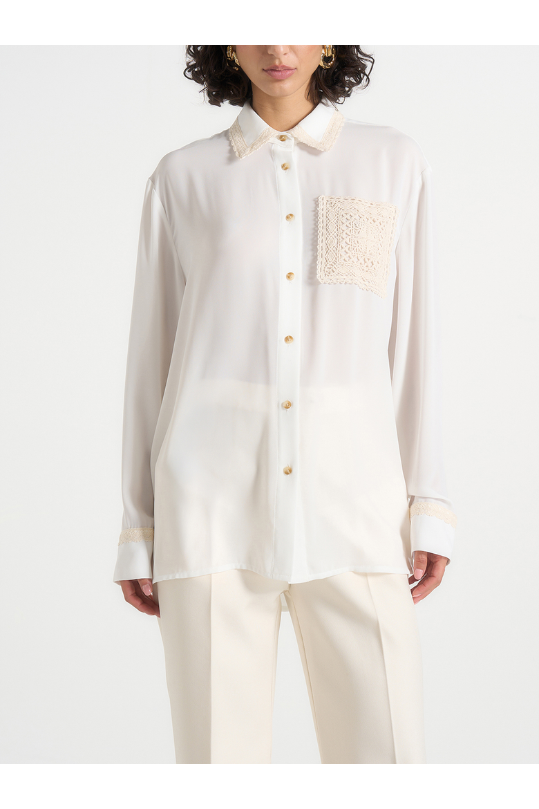 Mya Crochet Detail Georgette Shirt, Main, color, Off White