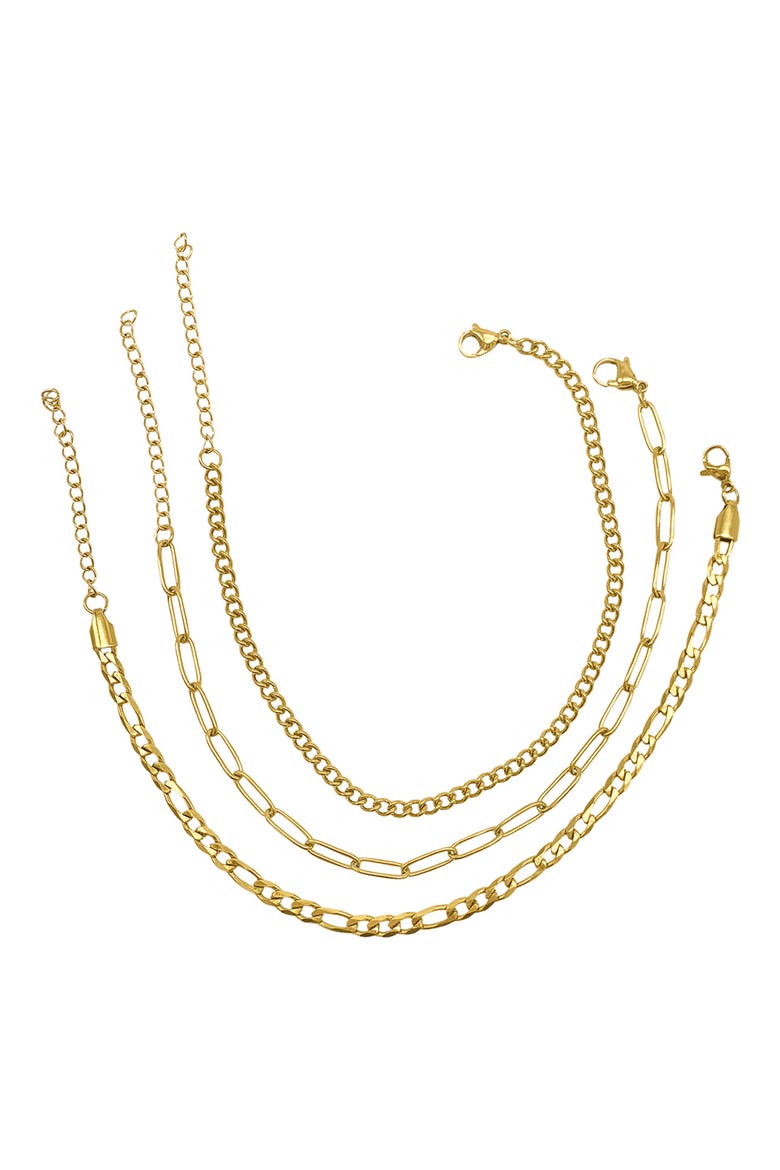 Set of 3 Water Resistant Mixed Chain Anklets, Alternate, color, YELLOW