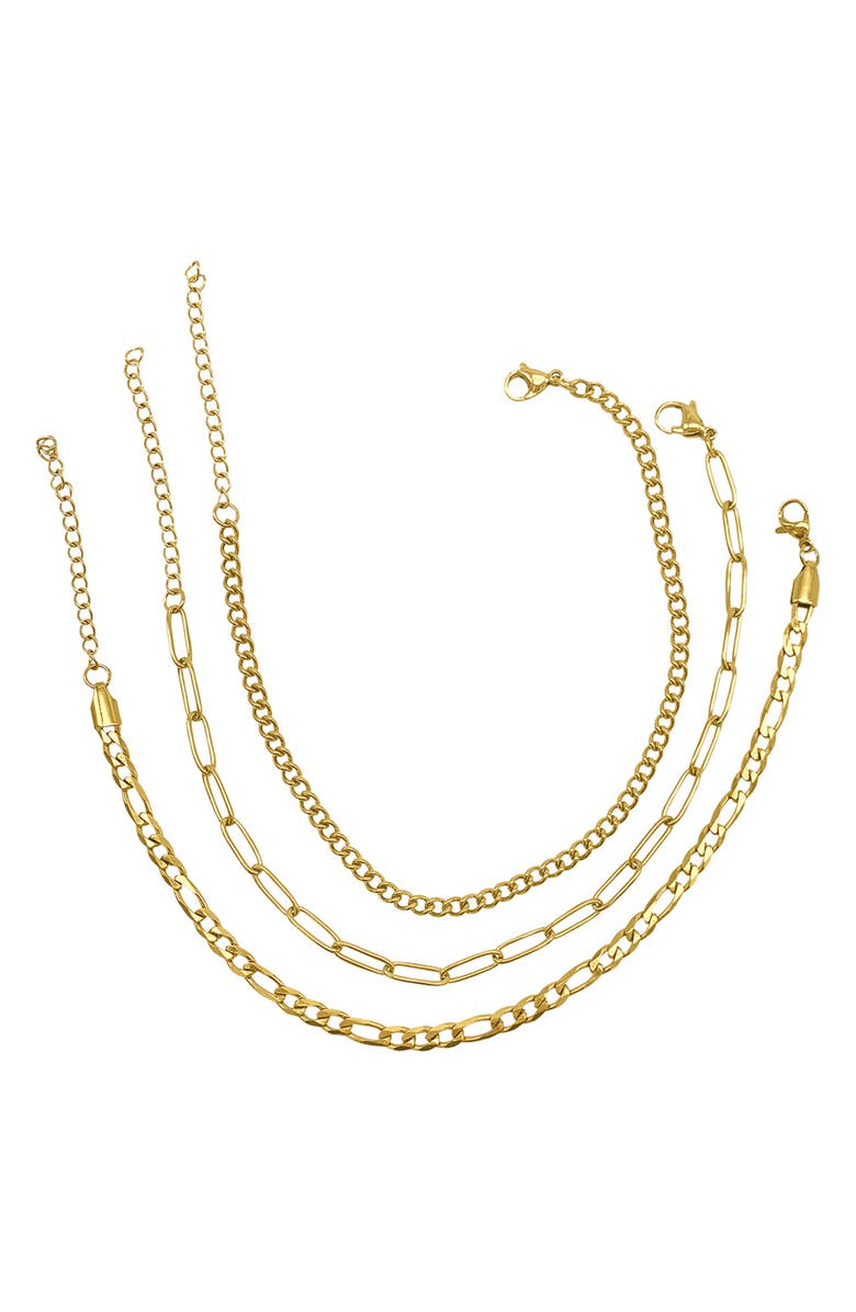 Adornia Set of 3 Water Resistant Mixed Chain Anklets, Alternate, color, Yellow