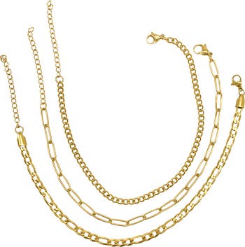 Set of 3 Water Resistant Mixed Chain Anklets