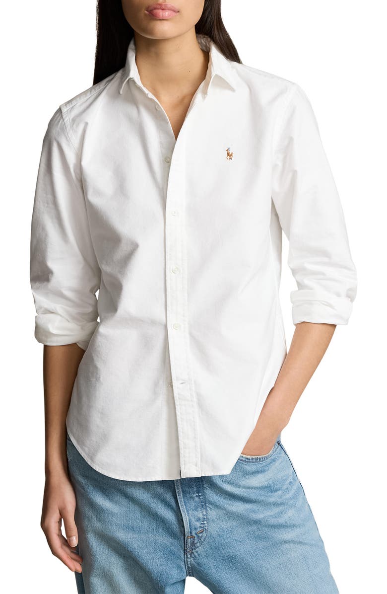 Polo Ralph Lauren Oxford Cotton Button-Up Shirt, Main, color, Bsr White