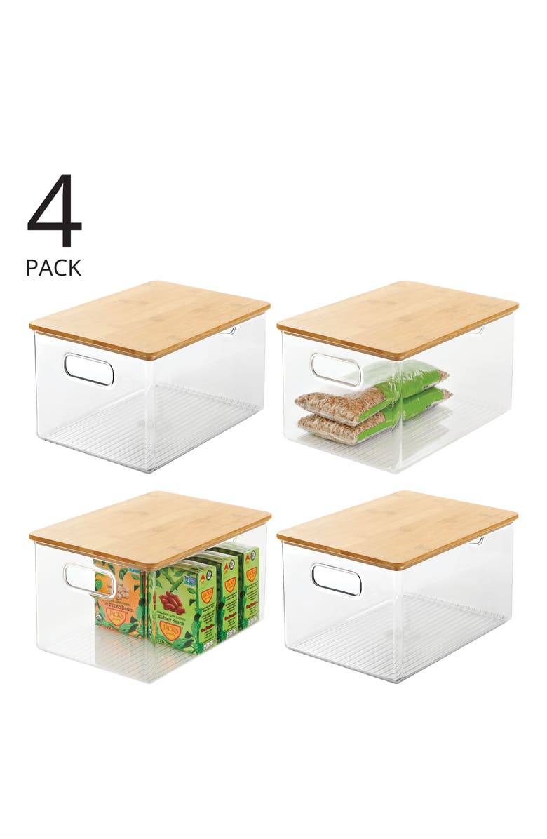mDesign Plastic Kitchen Storage Box - Lid, Handles, 4 Pack, Clear/Natural, Alternate, color, Clear