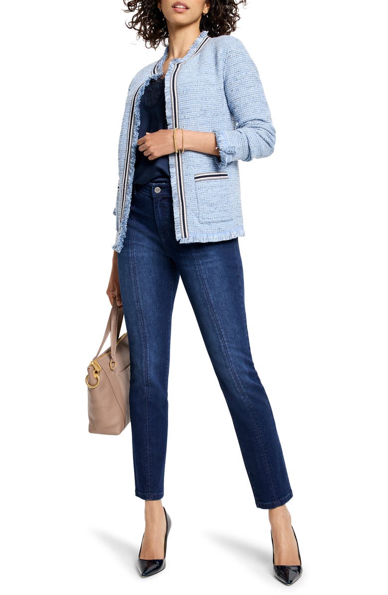 NIC+ZOE Indigo Fringe Accent Knit Jacket, Alternate, color, Blue Multi