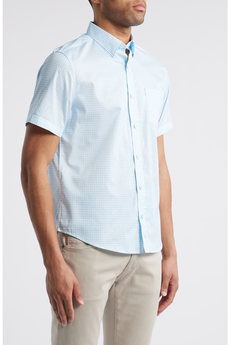 Diamond Print Short Sleeve Button-Up Shirt, Alternate, color, BLUE