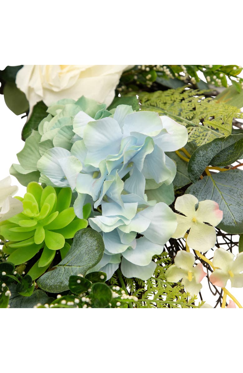 Northlight Hydrangea, Rose and Geranium Artificial Floral Spring Wreath, White and Blue - 24-Inch, Alternate, color,