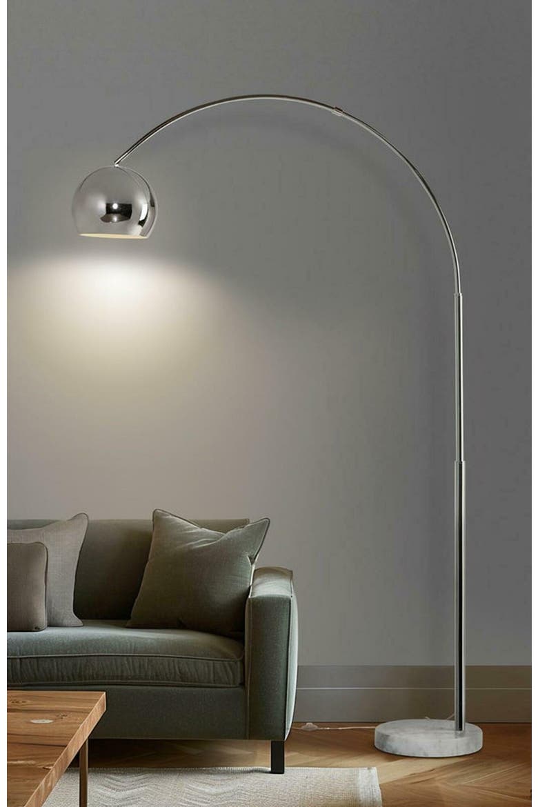 Olivia 75" Adjustable LED Floor Lamp with Metal Bowl Shade and Marble Base, Bulb Included, Alternate, color, Polished Chrome