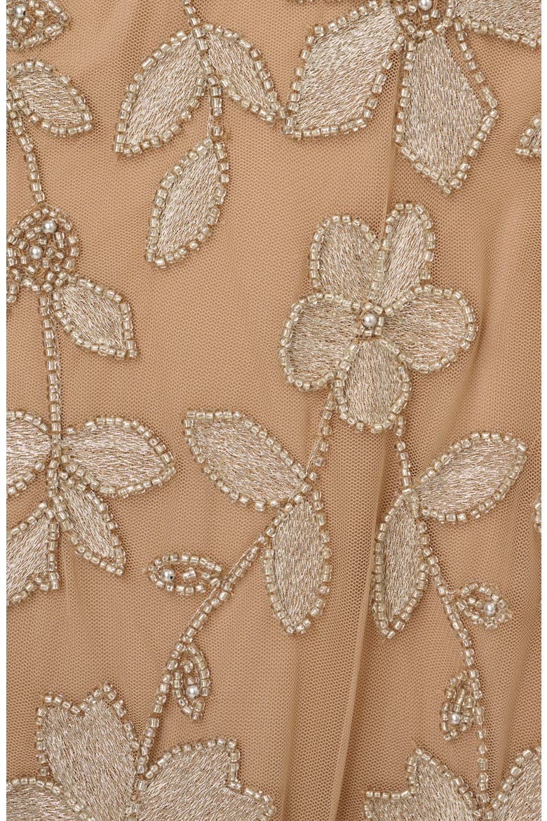 Beaded Strapless Mesh Fit & Flare Ballgown, Alternate, color, TAUPE/ PINK