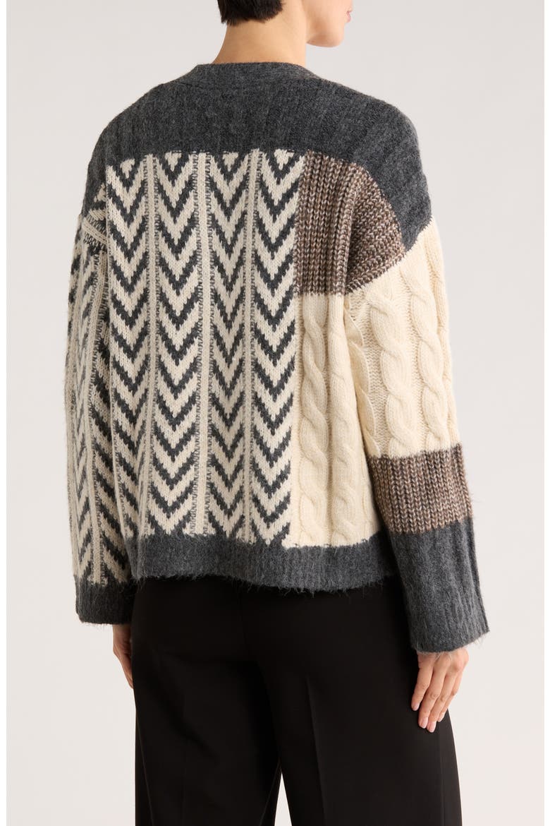 Chevron Patchwork Cardigan, Alternate, color, CHARCAOL MIX