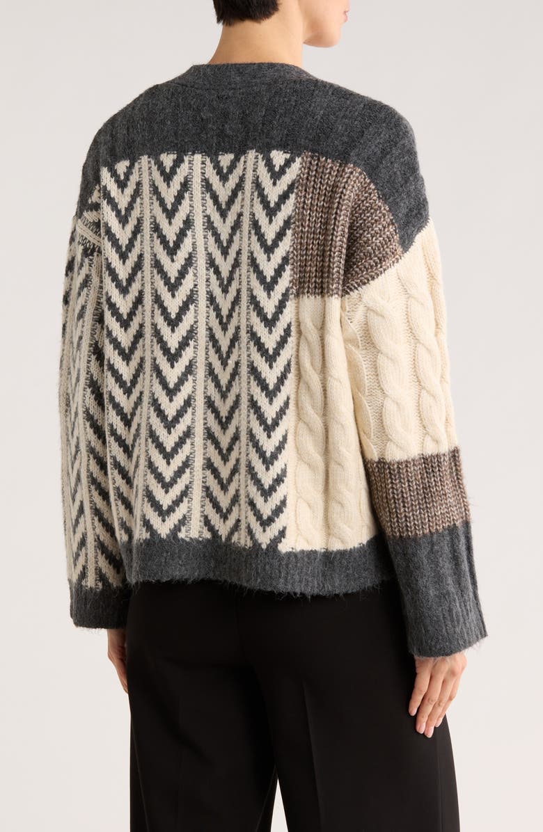 Bobeau Chevron Patchwork Cardigan, Alternate, color, Charcoal Mix
