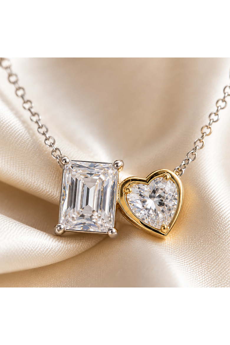 Harmony Heart & Emerald Necklace in Sterling Silver with 14K Gold, Alternate, color, Yellow Gold