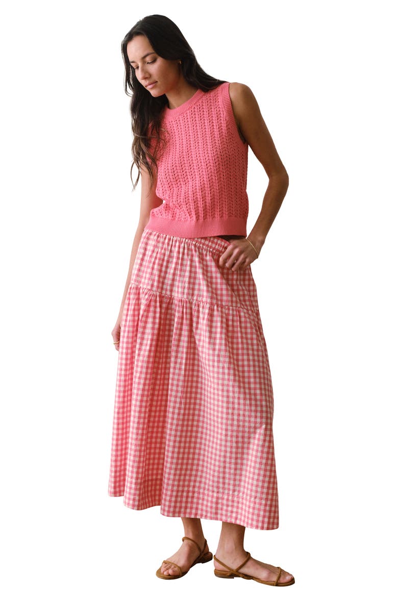 Gia Poplin Tiered Maxi Skirt, Alternate, color, CHERRY GINGHAM