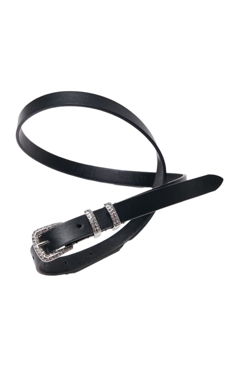 maje Slim belt with diamanté buckle, Alternate, color, Black