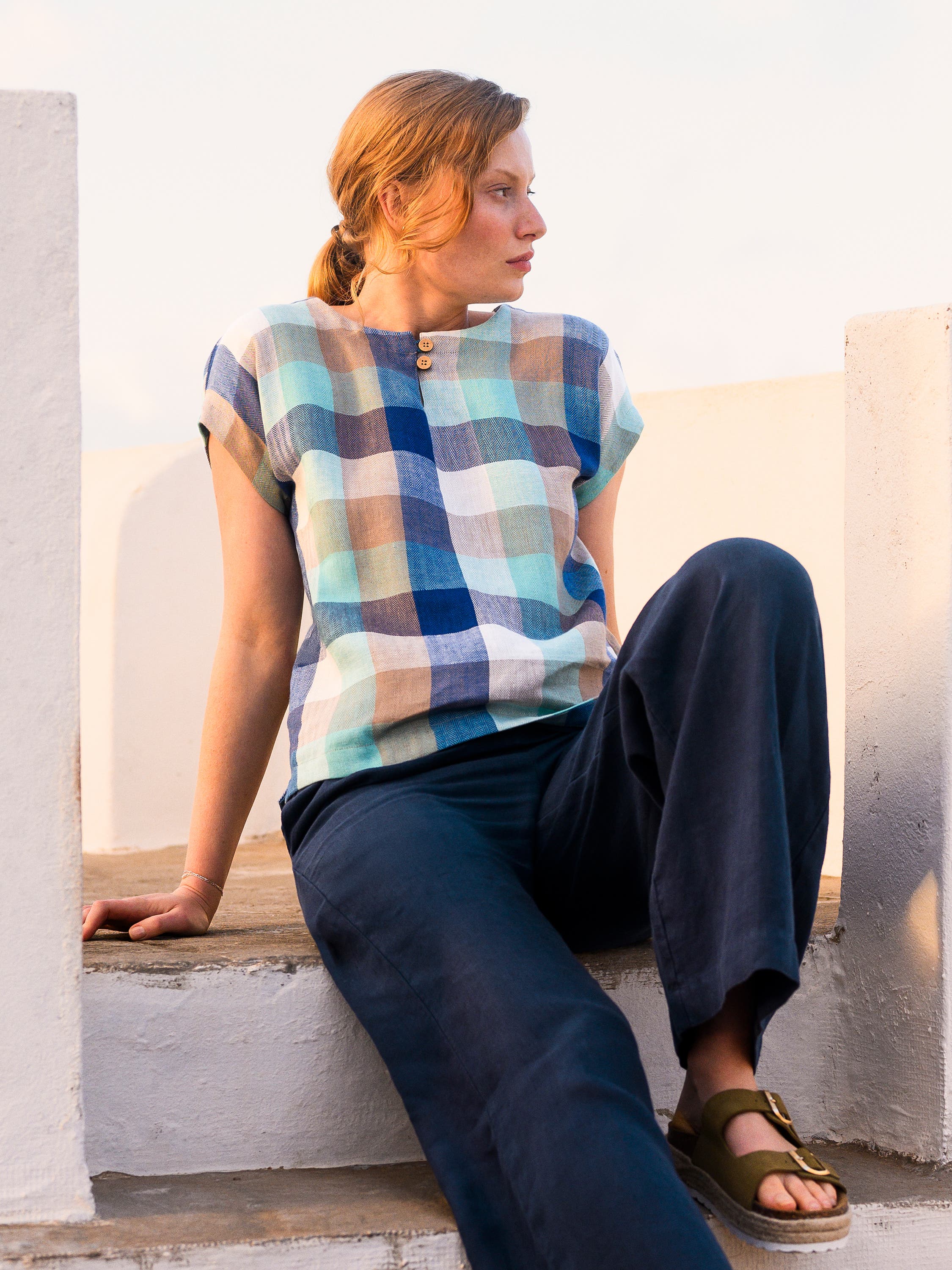 Button Detail Short Sleeve Linen Blouse - image 2