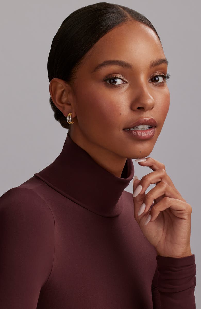 LAGOS Superfine Signature Caviar Diamond Half Hoop Earrings, Alternate, color, Gold