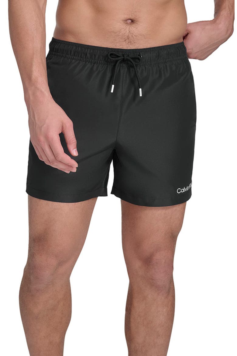 Logo Piping Swim Trunks, Main, color, BLACK