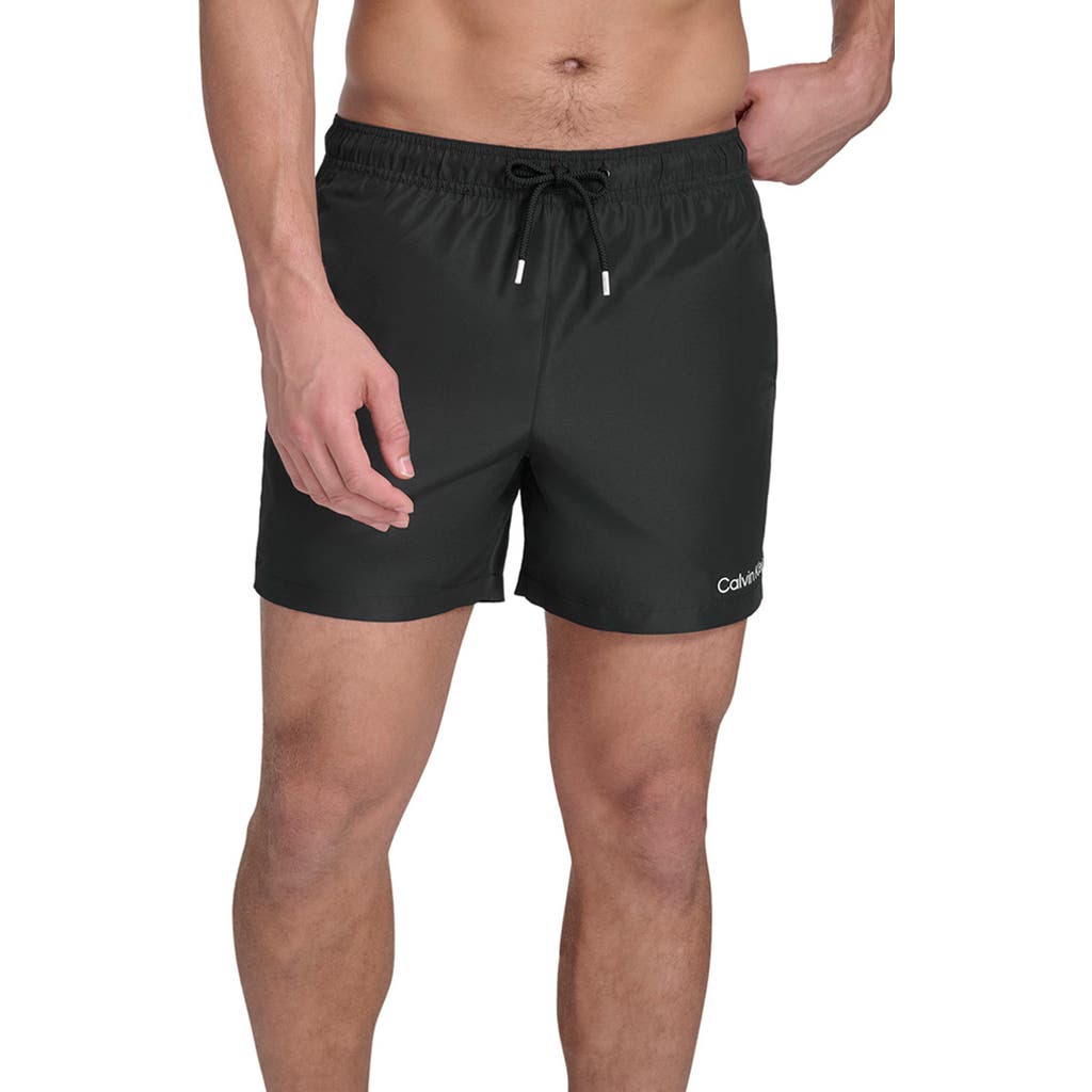 Calvin Klein Logo Piping Swim Trunks In Black