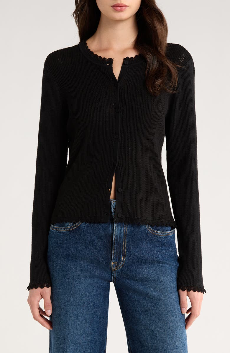 CeCe Pointelle Cardigan, Main, color, Rich Black