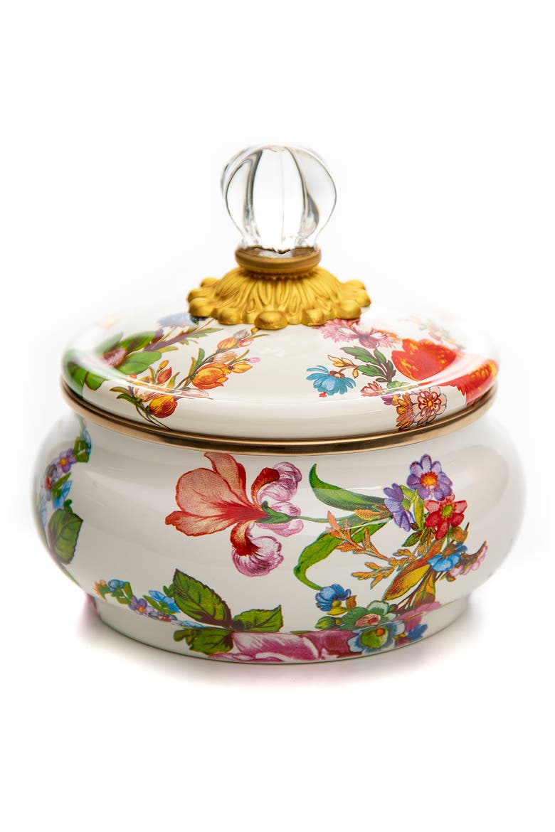 Flower Market Enameled Steel Squashed Pot, Main, color, IVORY MULTI