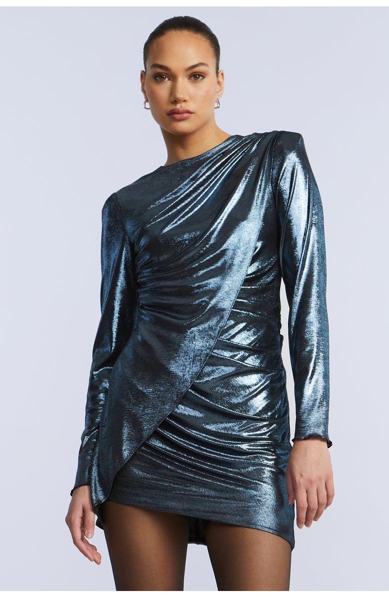 BCBGMAXAZRIA Metallic Mini Dress, Alternate, color, Metallic Blue