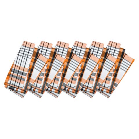 Zelda Black and Orange Halloween Plaid Cotton Napkin Set of 6
