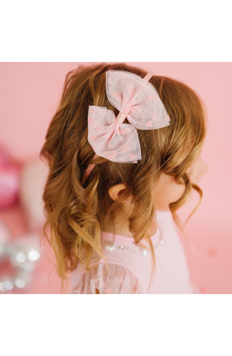 Sweet Wink Flocked Heart Valentine
s Day Tulle Bow Headband, Alternate, color, Pink