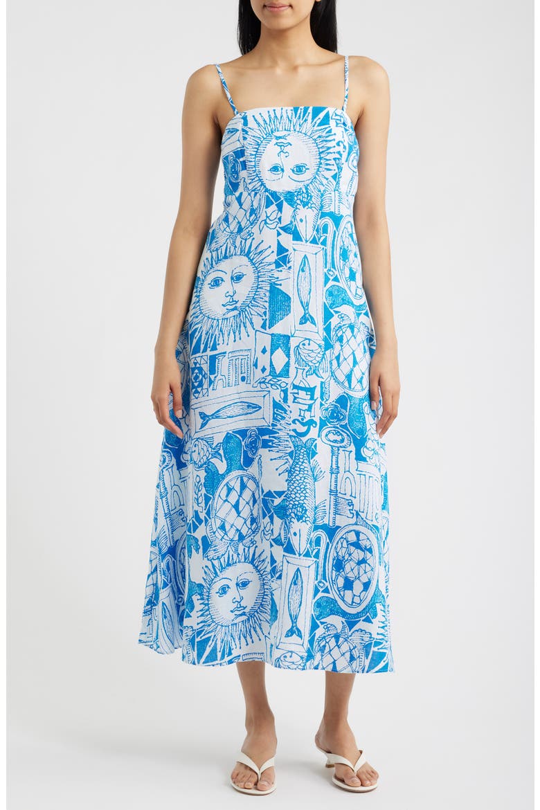 Jorgian Print Linen Midi Dress, Main, color, RESORT WHITE