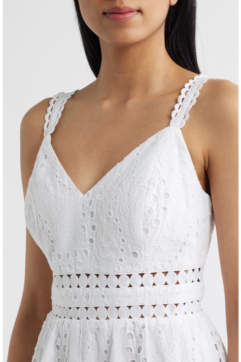 Tiah Eyelet Midi Dress, Alternate, color, RESORT WHITE