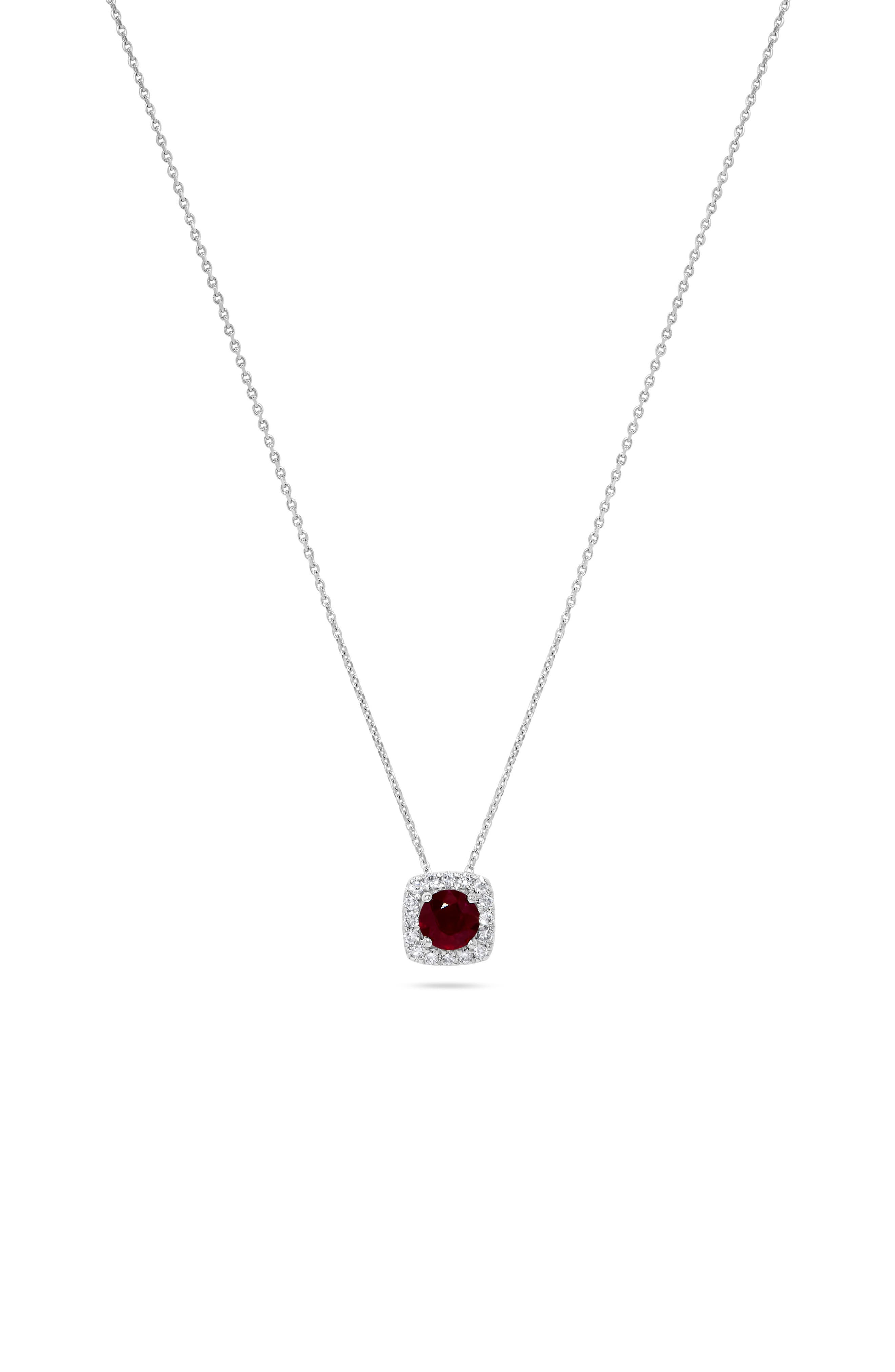 H.J. Namdar 14K White Gold Ruby & Diamond Halo Pendant Necklace