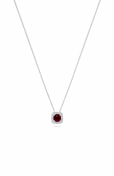 H.J. Namdar 14K White Gold Ruby & Diamond Halo Pendant Necklace