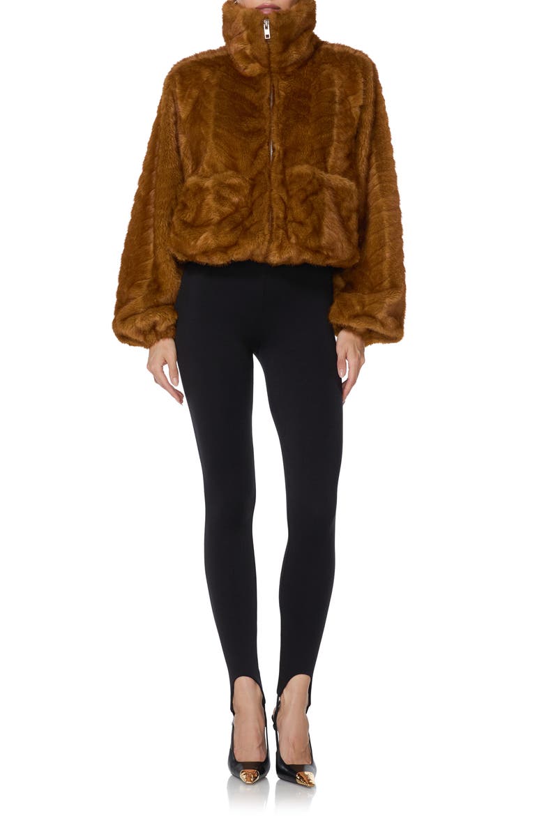 Balloon Faux Fur Bomber Jacket, Alternate, color, GOLD CHEVRON