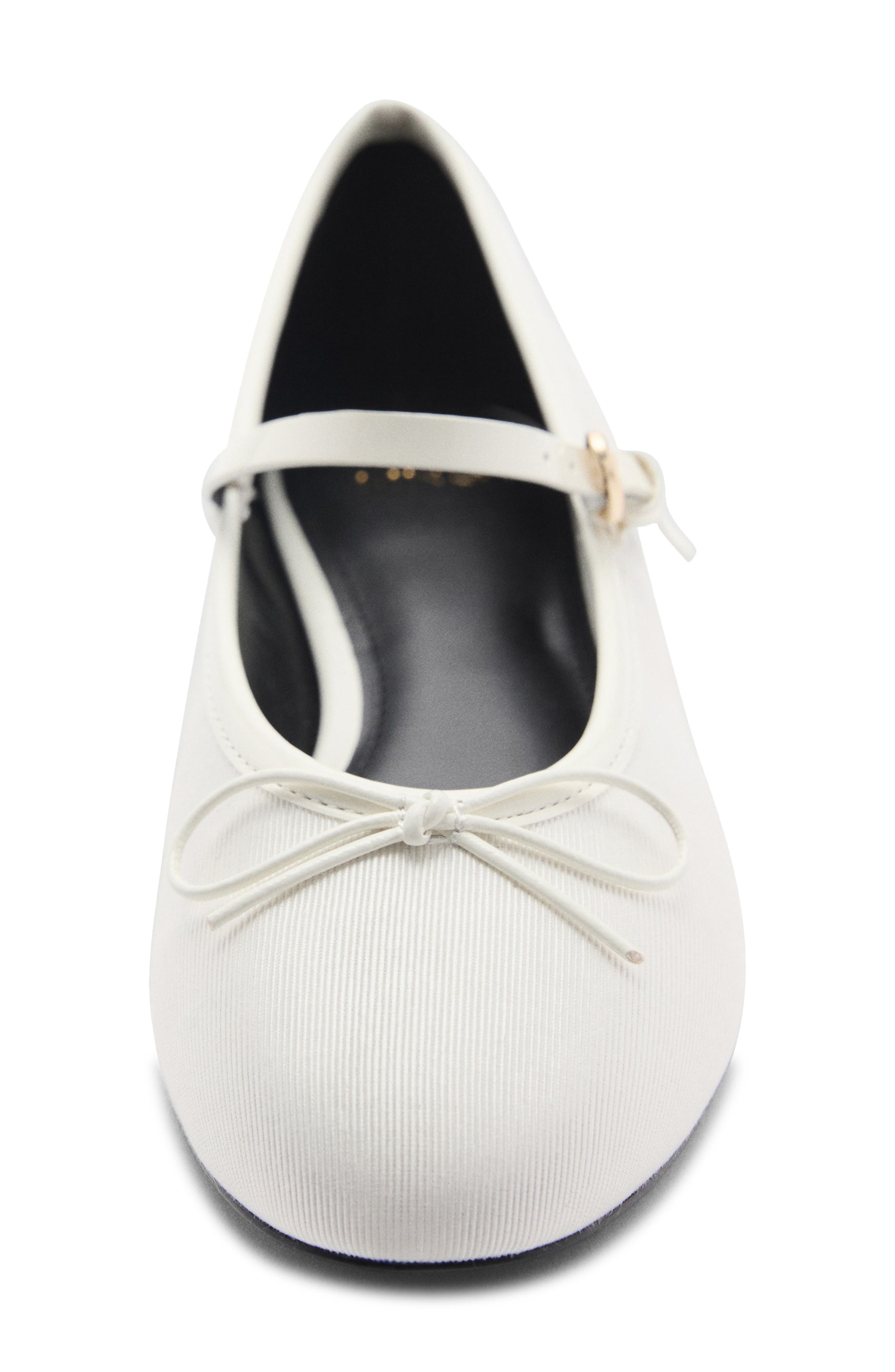 MANGO Buckle Strap Corduroy Ballerina Flat, Alternate, color, White