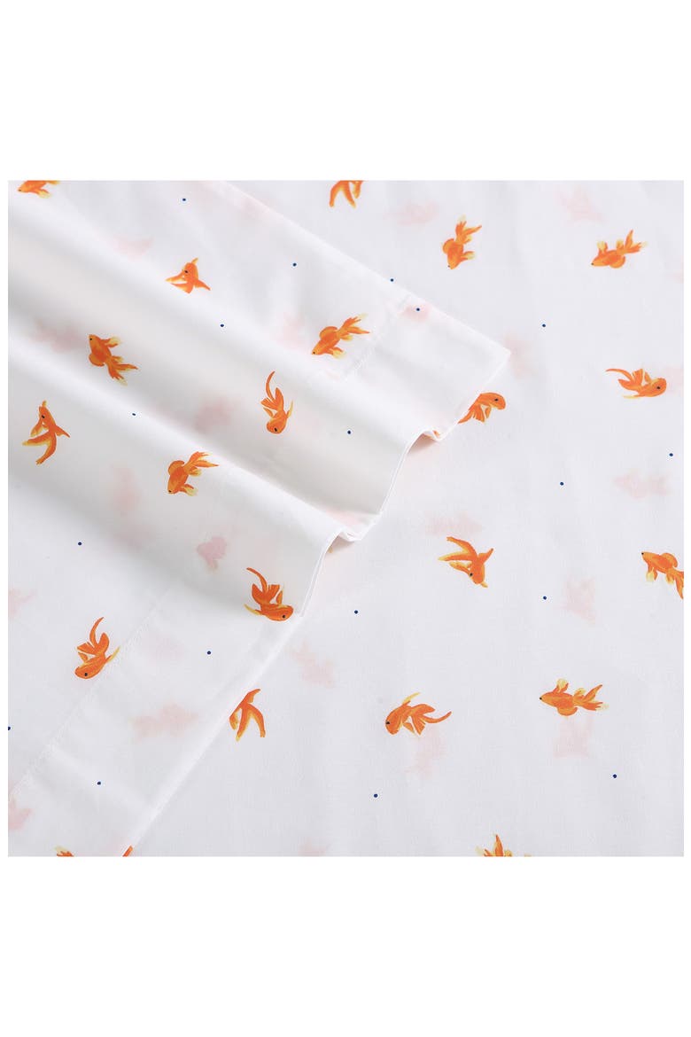 Goldfish Print 200 Thread Count Cotton Percale Sheet Set, Alternate, color, BRIGHT ORANGE