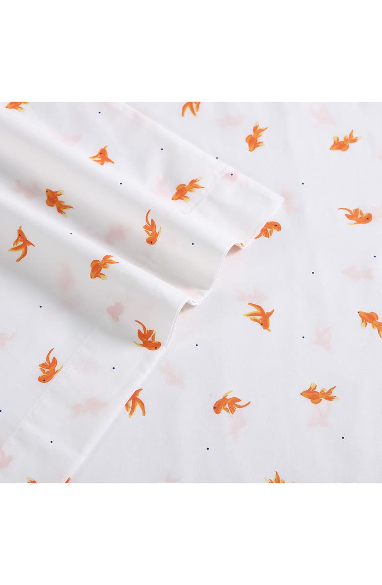 POPPY AND FRITZ Goldfish Print 200 Thread Count Cotton Percale Sheet Set, Alternate, color, Bright Orange