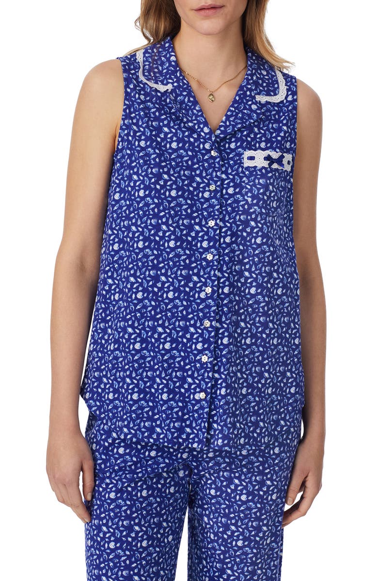 Eileen West Floral Sleeveless Capri Cotton Jersey Pajamas, Alternate, color, Navy Print