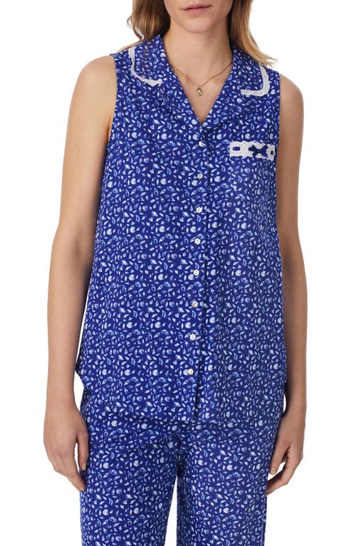 Eileen West Floral Sleeveless Capri Cotton Jersey Pajamas In Navy Print