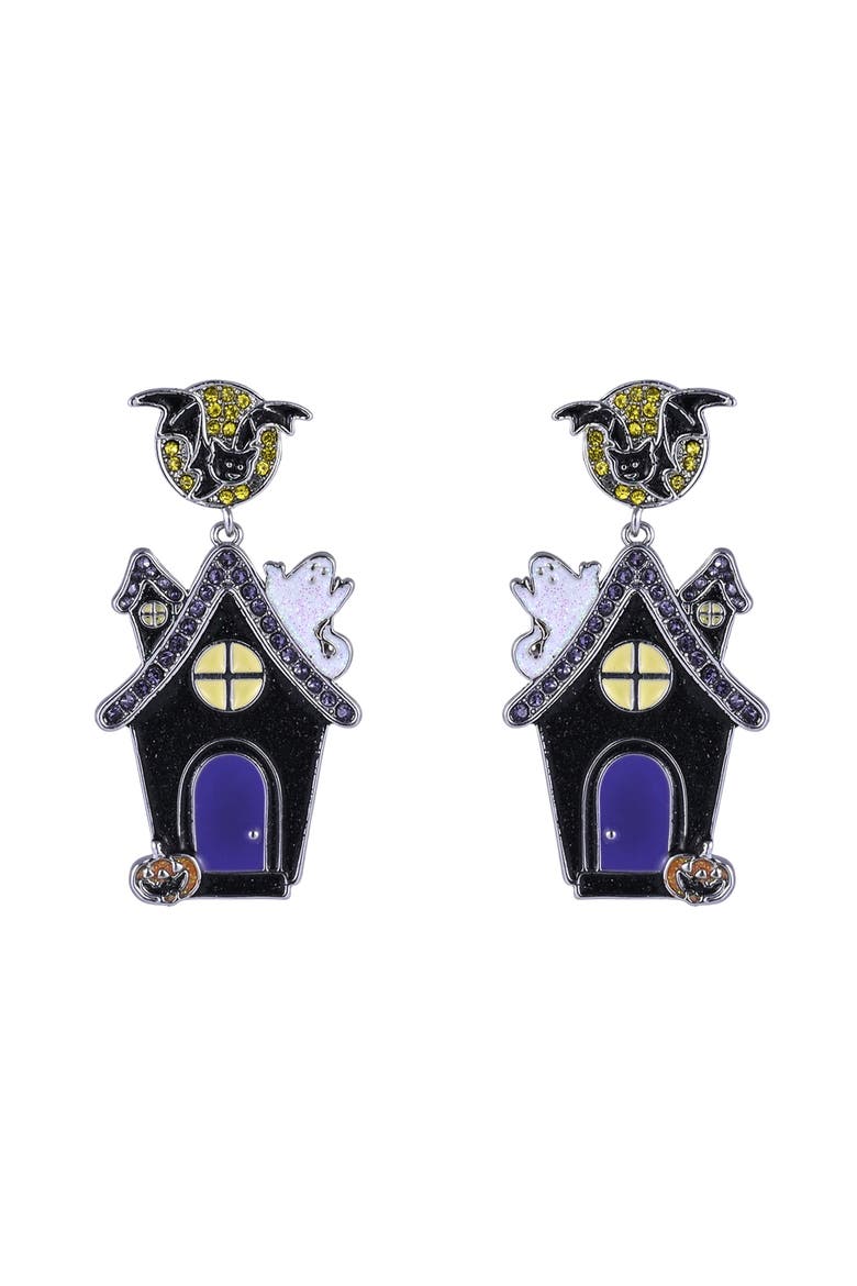 Halloween Haunted House Earrings, Alternate, color, Purple