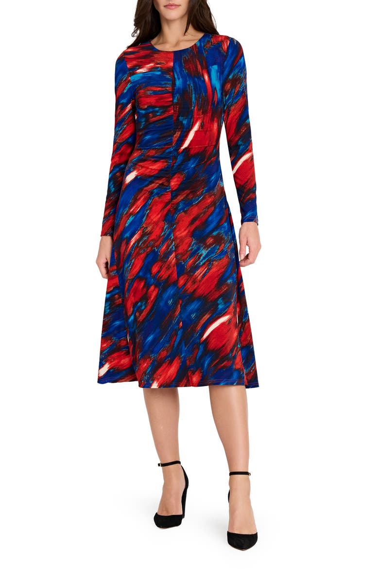 Ruched Long Sleeve Dress, Main, color, RED BLUE