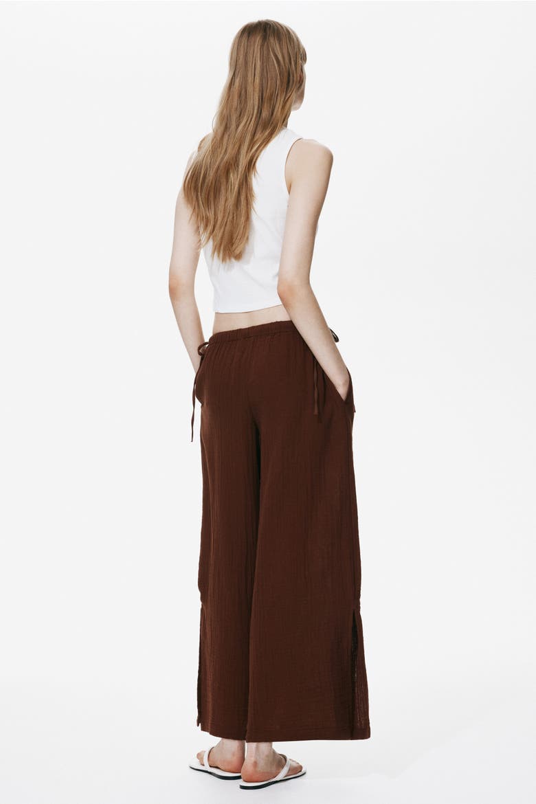 Drawstring-detail Muslin Pants, Alternate, color, Brown