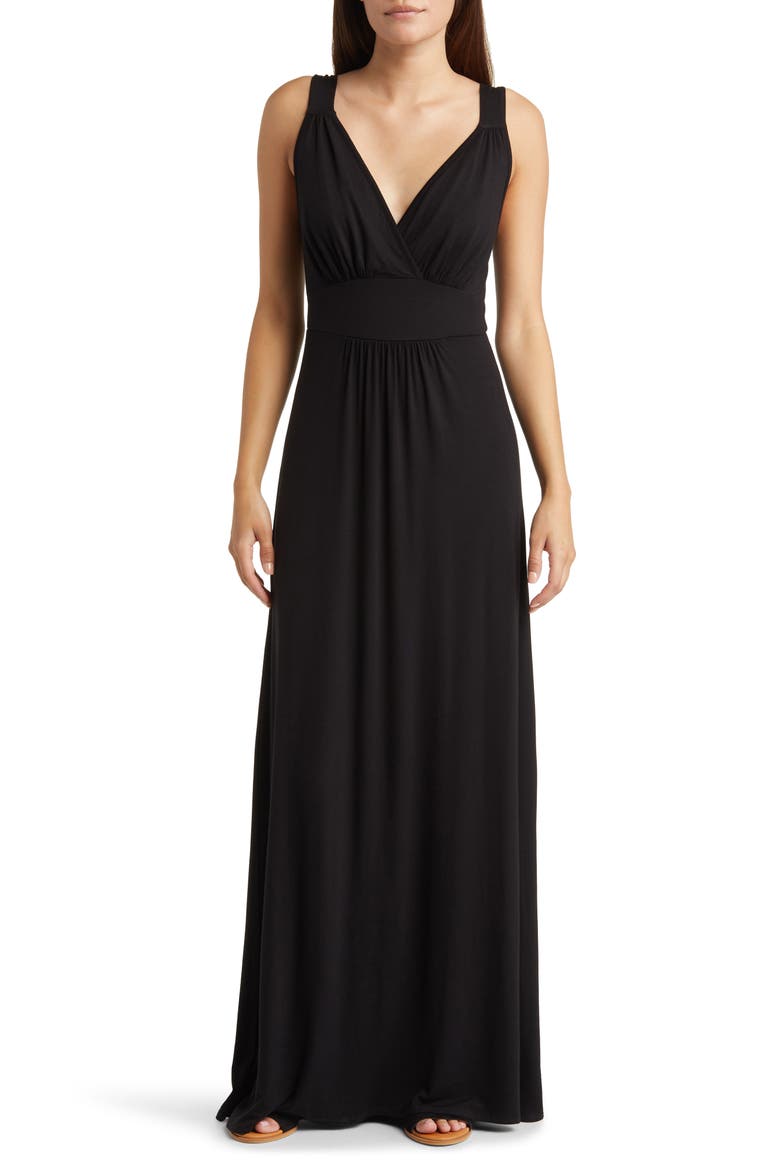 Empire Waist Sleeveless Maxi Dress, Main, color, BLACK