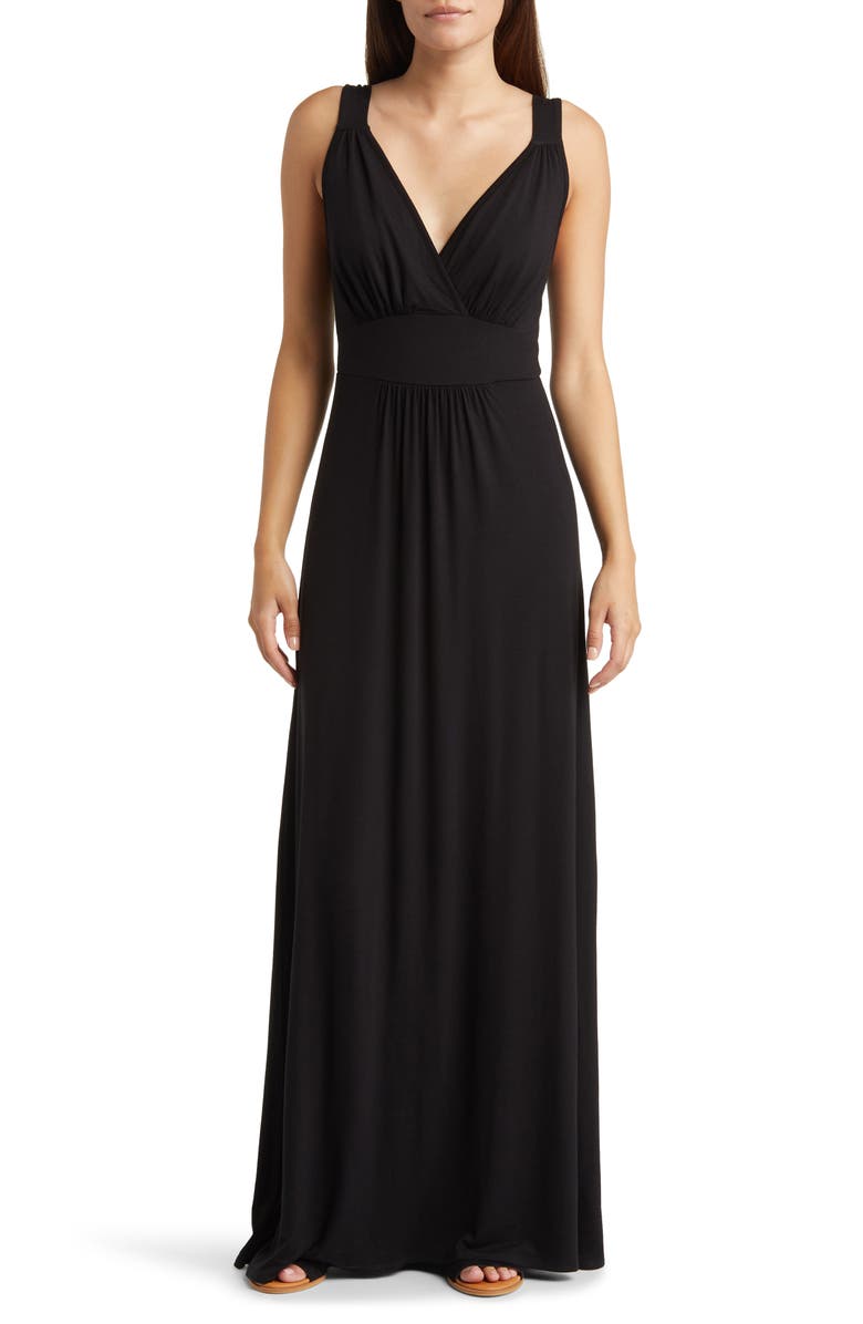 Loveappella Empire Waist Sleeveless Maxi Dress, Main, color, Black