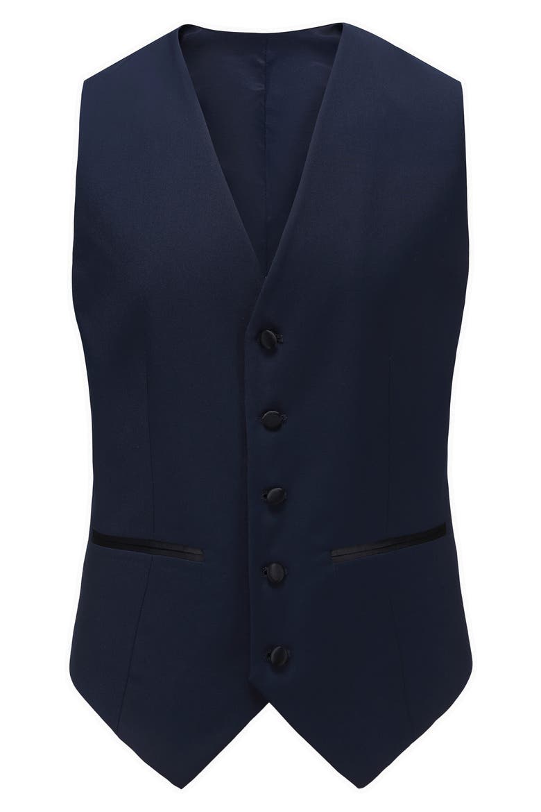 Slim Fit Satin Peak Lapel 3-Piece Tuxedo, Alternate, color, NAVY